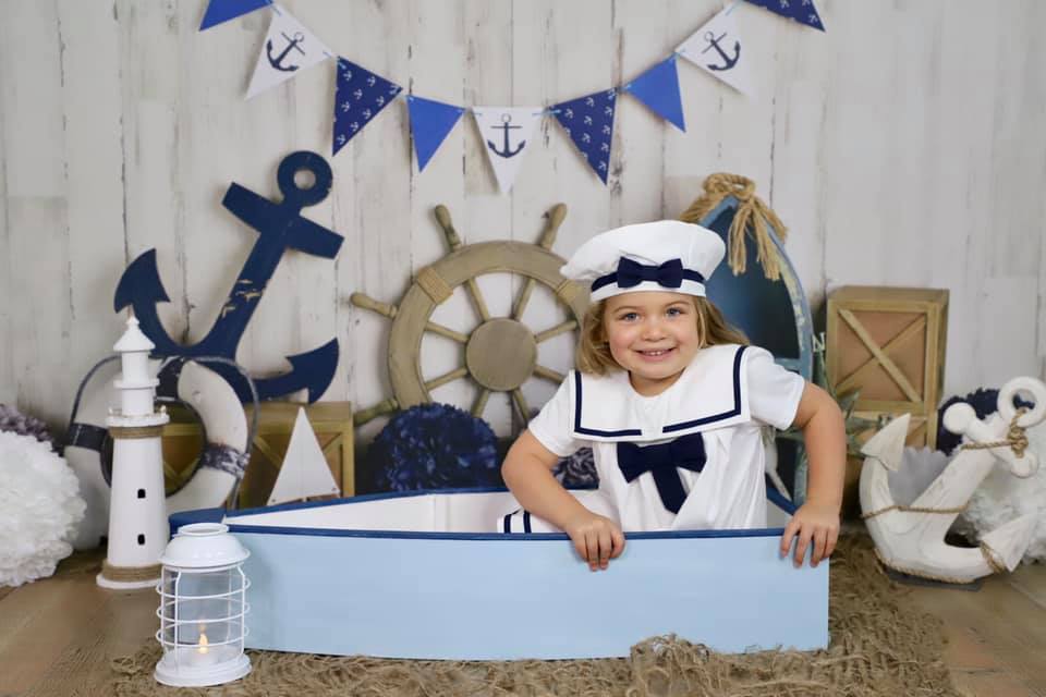 RTS Kate 7x5ft Sailor Cake Smash Children Nautical Backdrop Designed By Mandy Ringe Photography(Clearance US only)