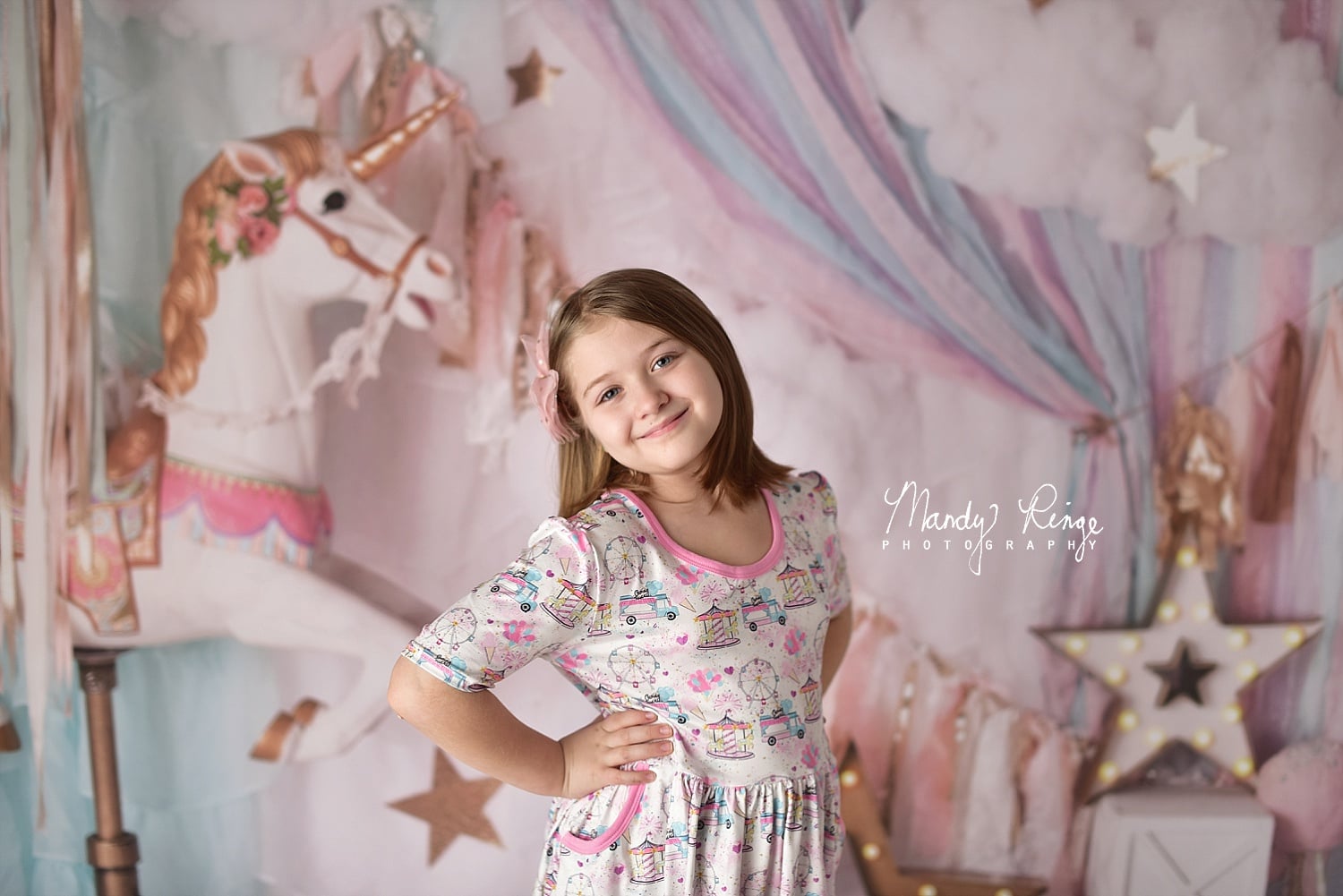 Kate Unicorn Carousel Backdrop Dreams Designed by Mandy Ringe Photography