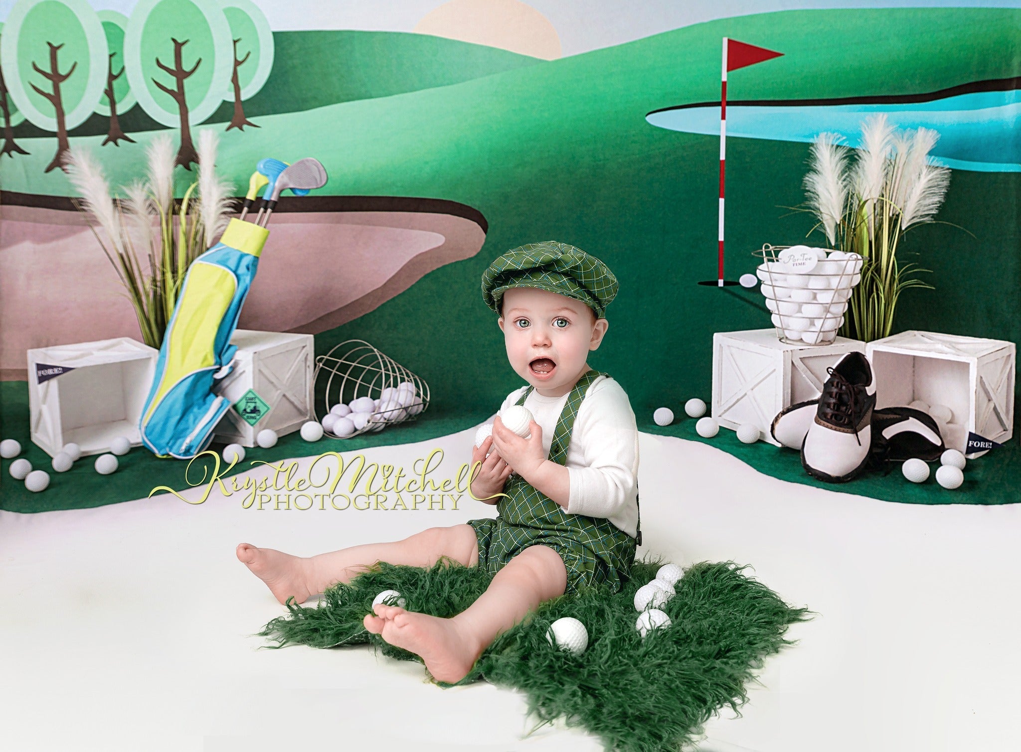Kate 7x5ft Cake Smash Backdrop Golf Hole Party (only ship to Canada)