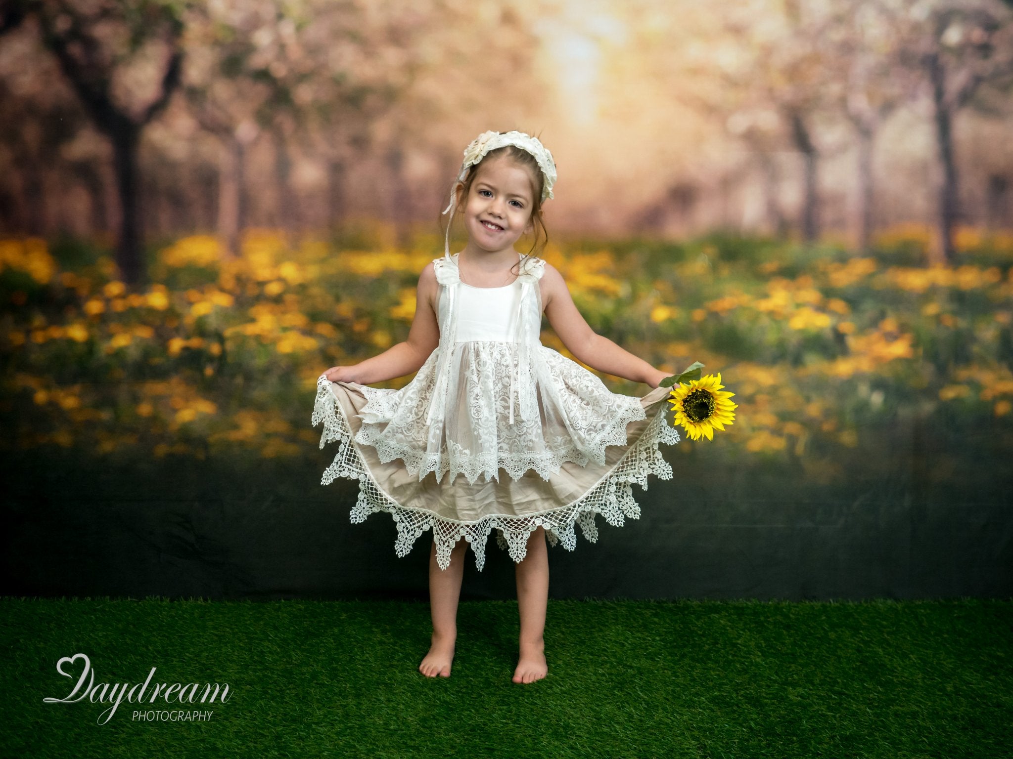 Kate Springtime Orchard in Yellow Backdrop for Photography Designed by Lisa Granden - Kate Backdrop