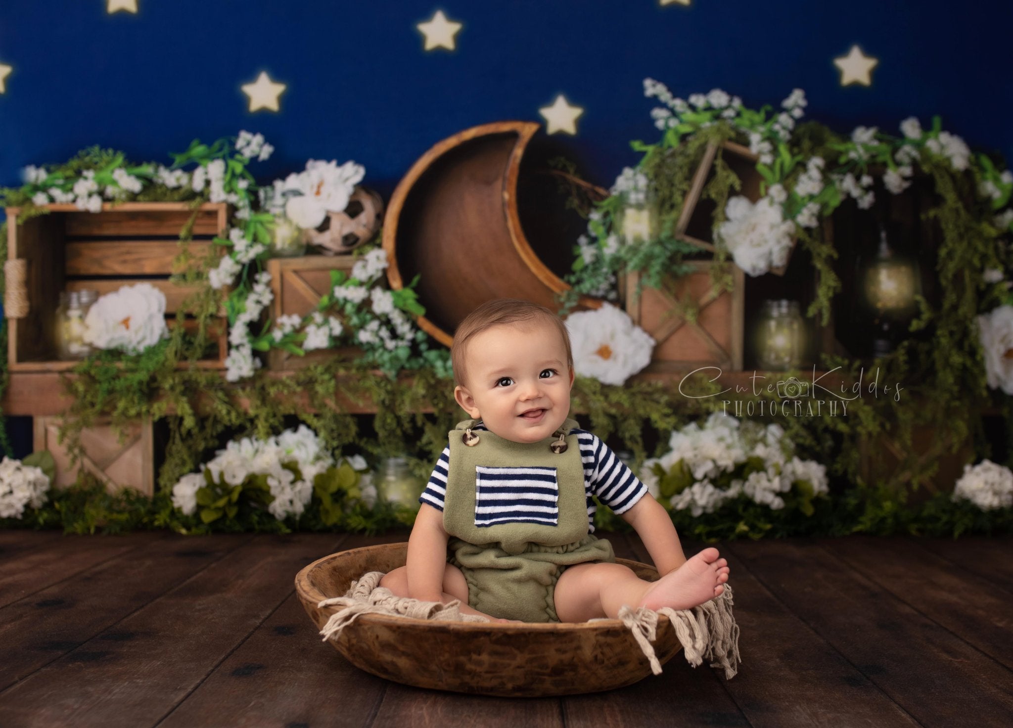 Kate Spring White Flowers Moon Blue Stars Backdrop Designed By Megan Leigh Photography