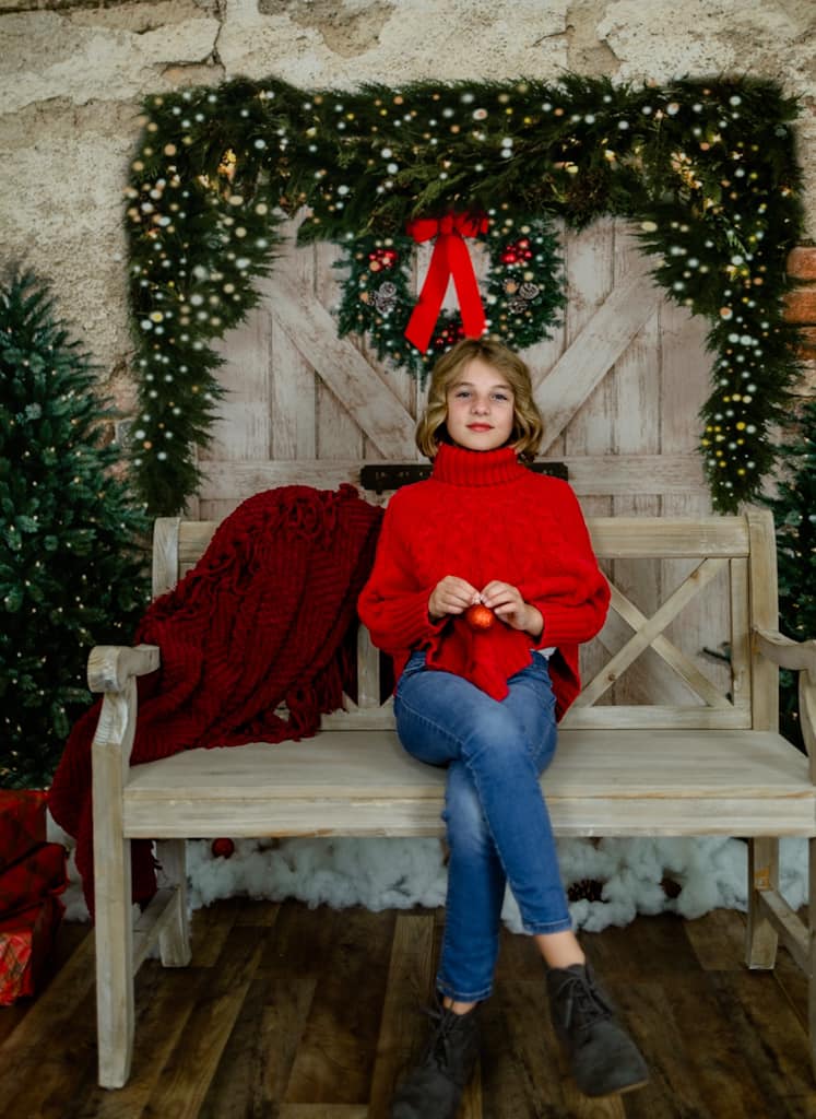 Kate Christmas Photography Backdrop - 7x5 Ft Christmas Trees Brick Wall Scene, Microfiber Fabric Background