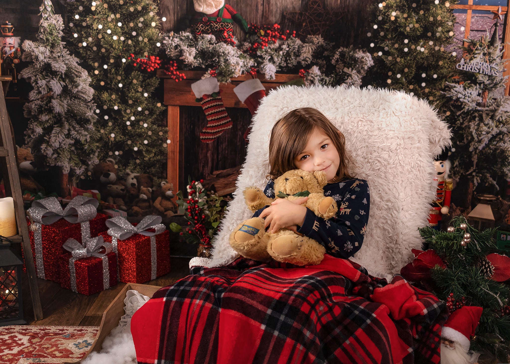 Kate Vintage Wood Backdrop Christmas Fireplace Teddy Bear for Photography