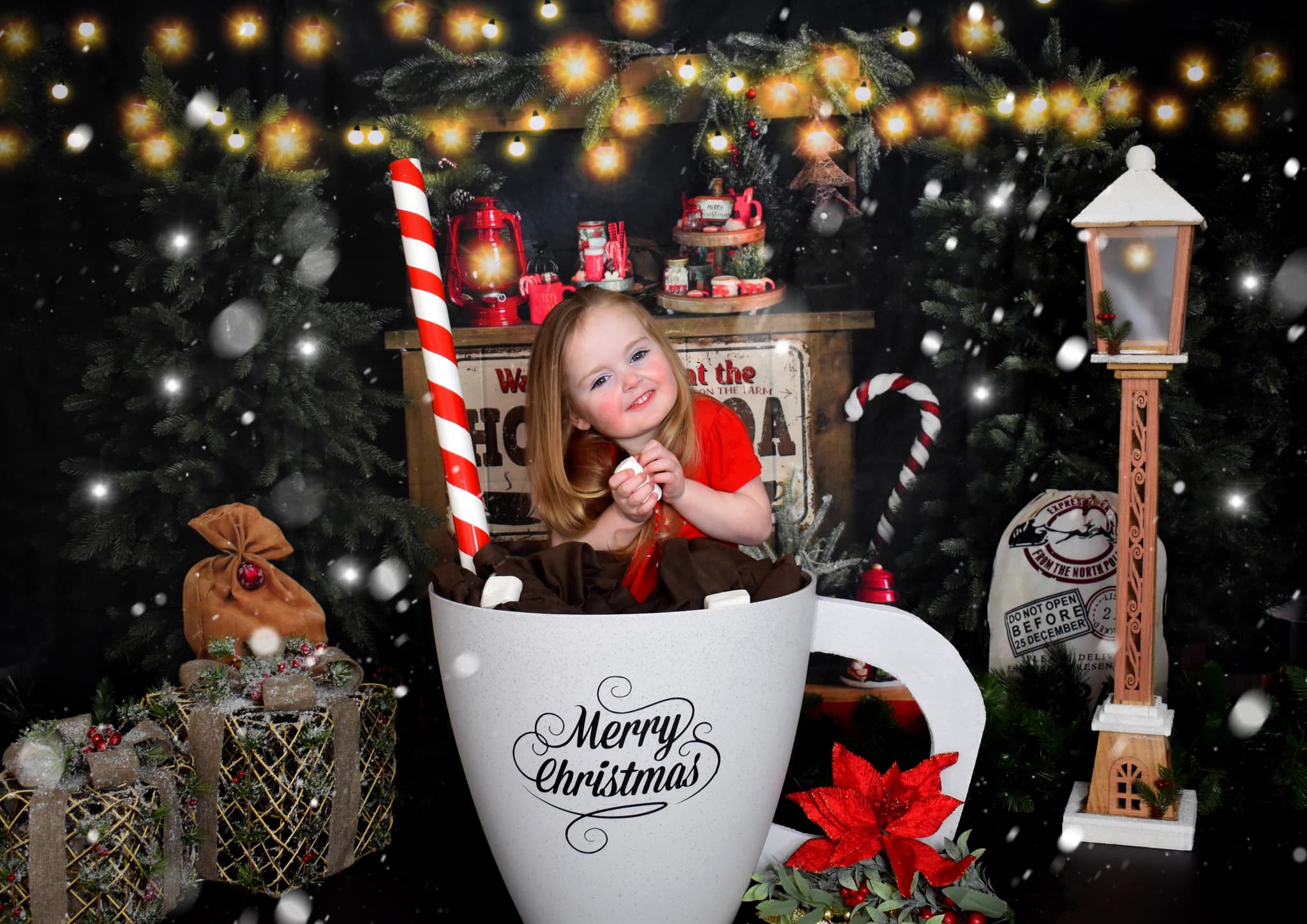 Kate Christmas Backdrop Hot Cocoa Night for Photography