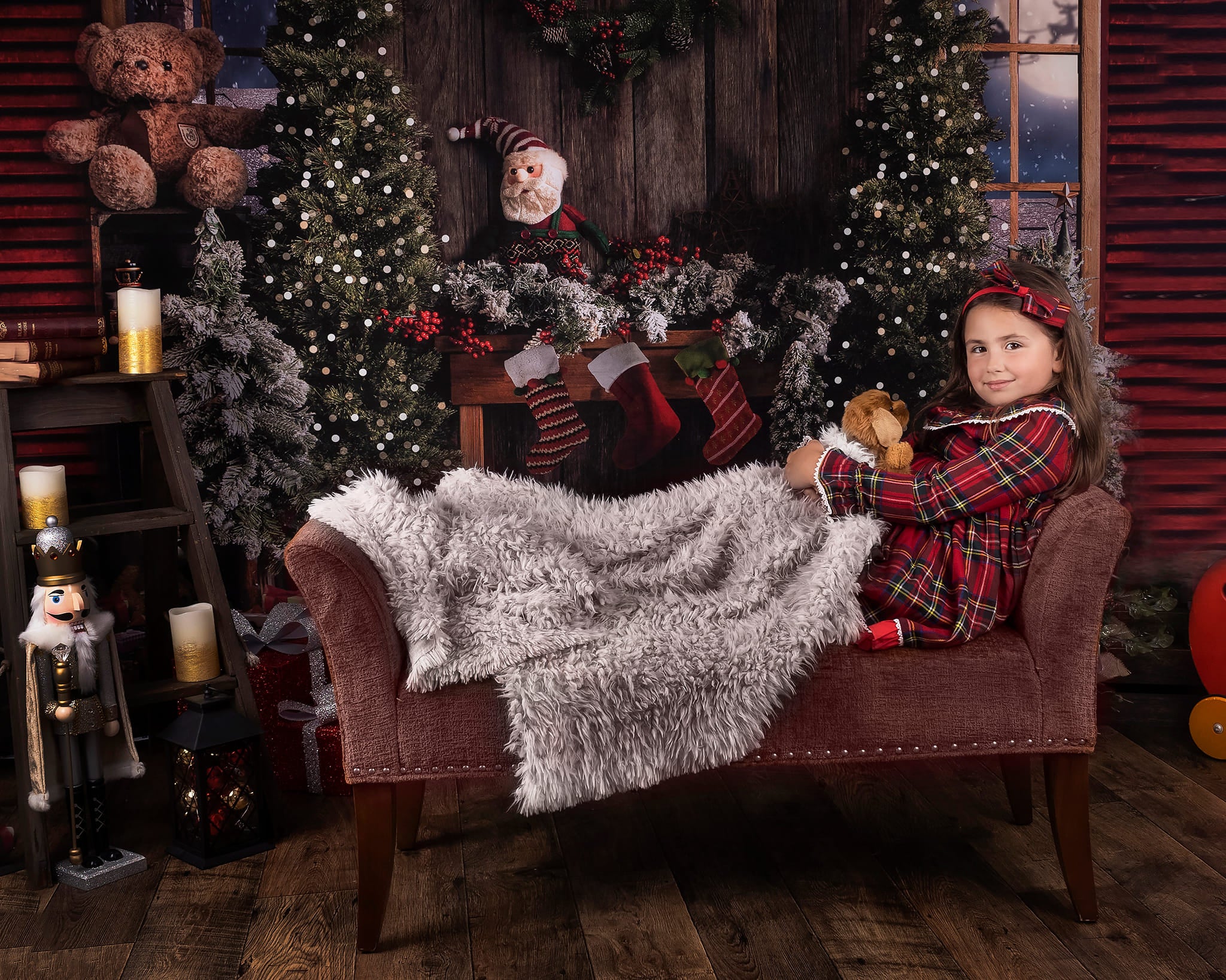 Kate Vintage Wood Backdrop Christmas Fireplace Teddy Bear for Photography