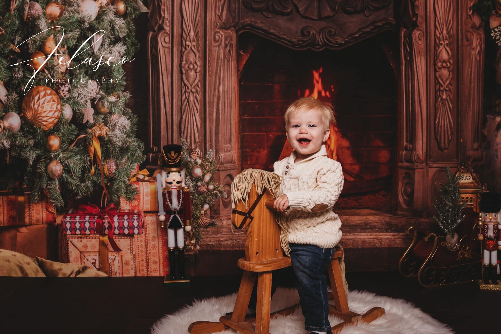 Kate Christmas Tree Fireplace Backdrop for Photography