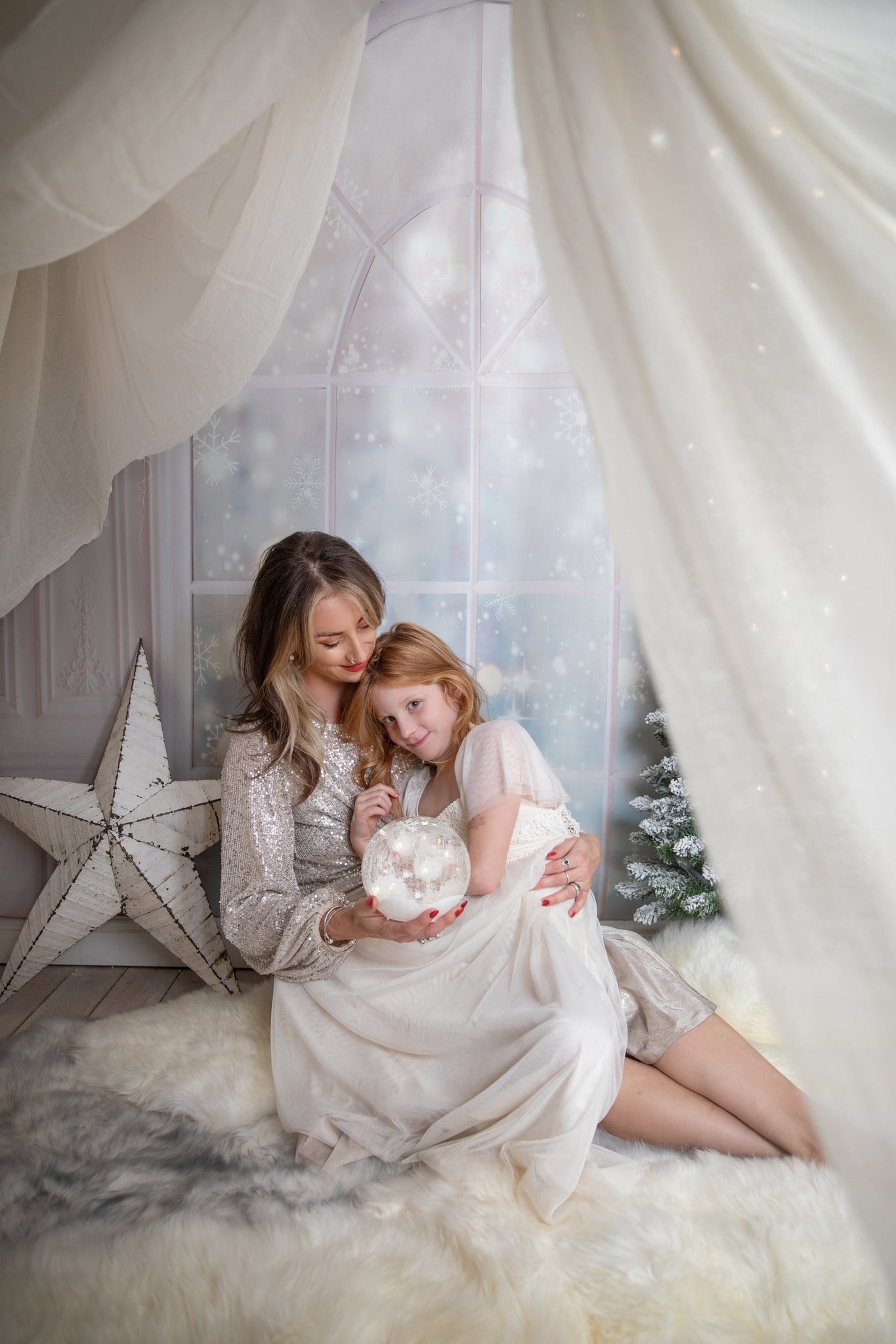 Kate Window Snowflake Backdrop Winter White Curtains for Photography