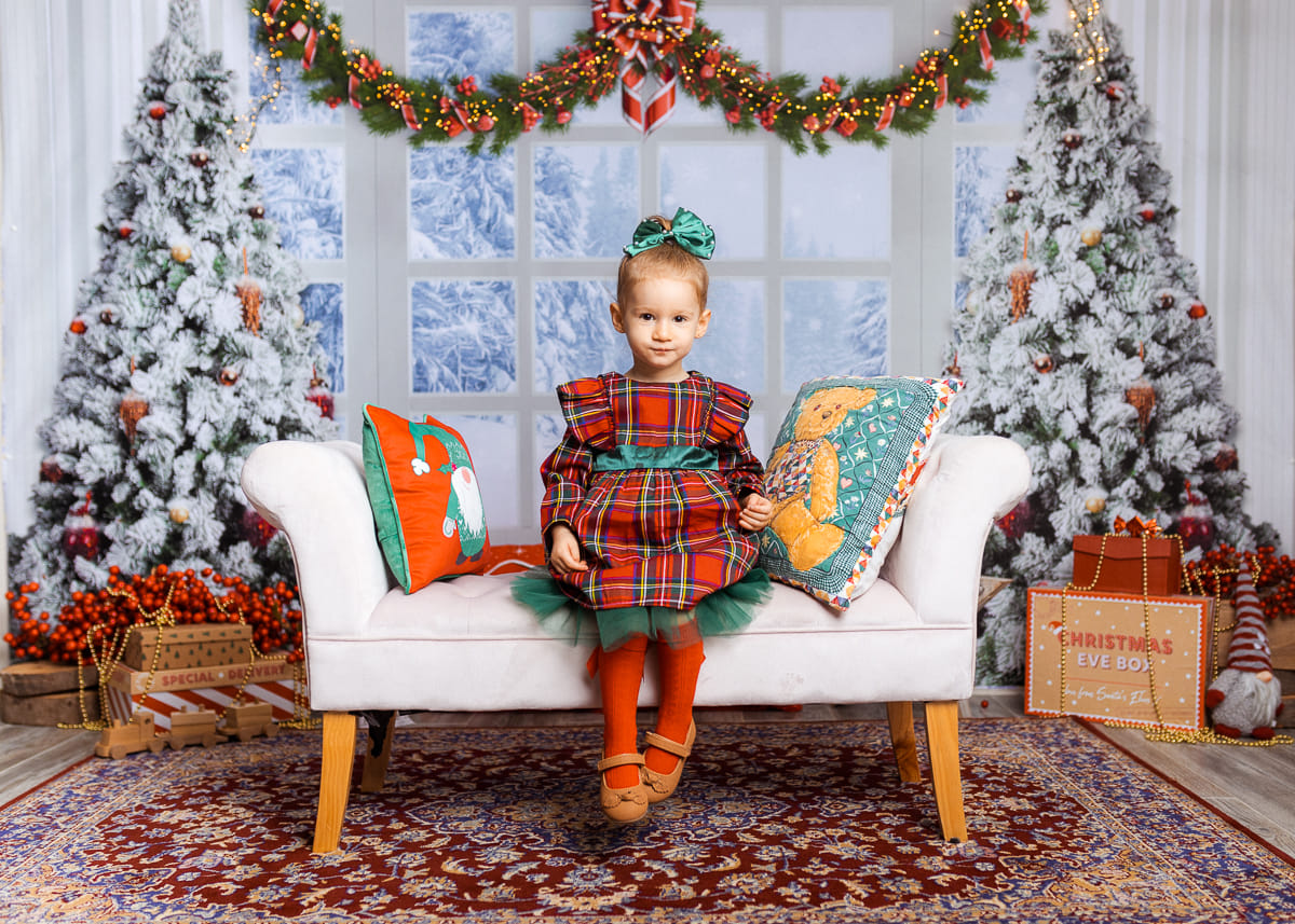 Kate Christmas Tree Winter White Window Backdrop Designed by Chain Photography