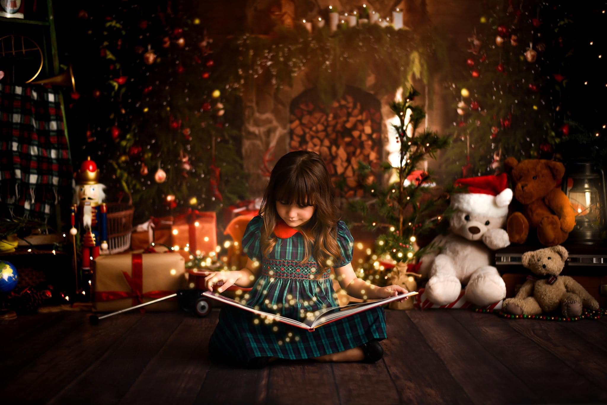 Kate Christmas Tree Fireplace Indoor Backdrop for Photography