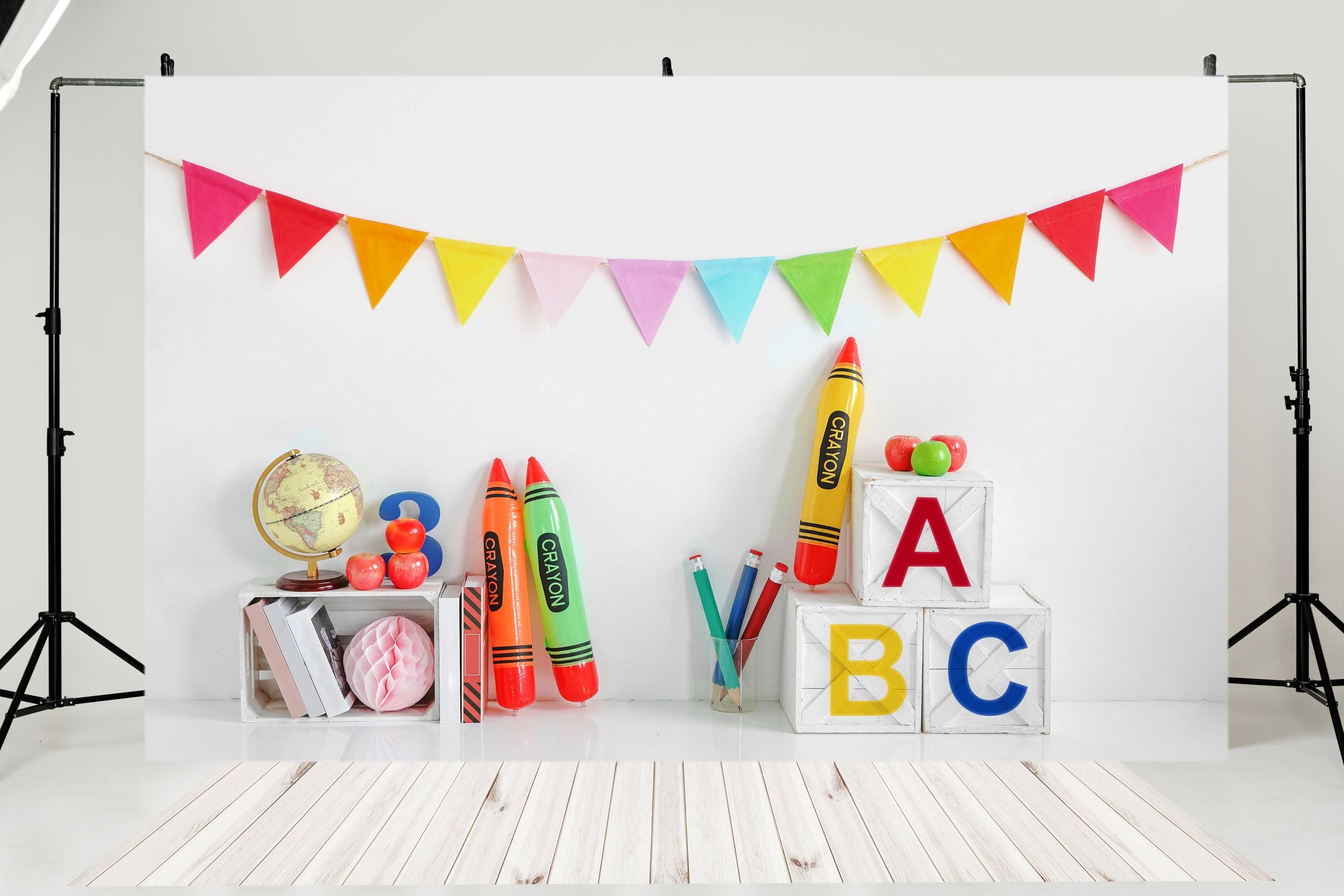 Kate Back to School Backdrop Crayon+White Retro Wooden Wall Rubber Floor Mat