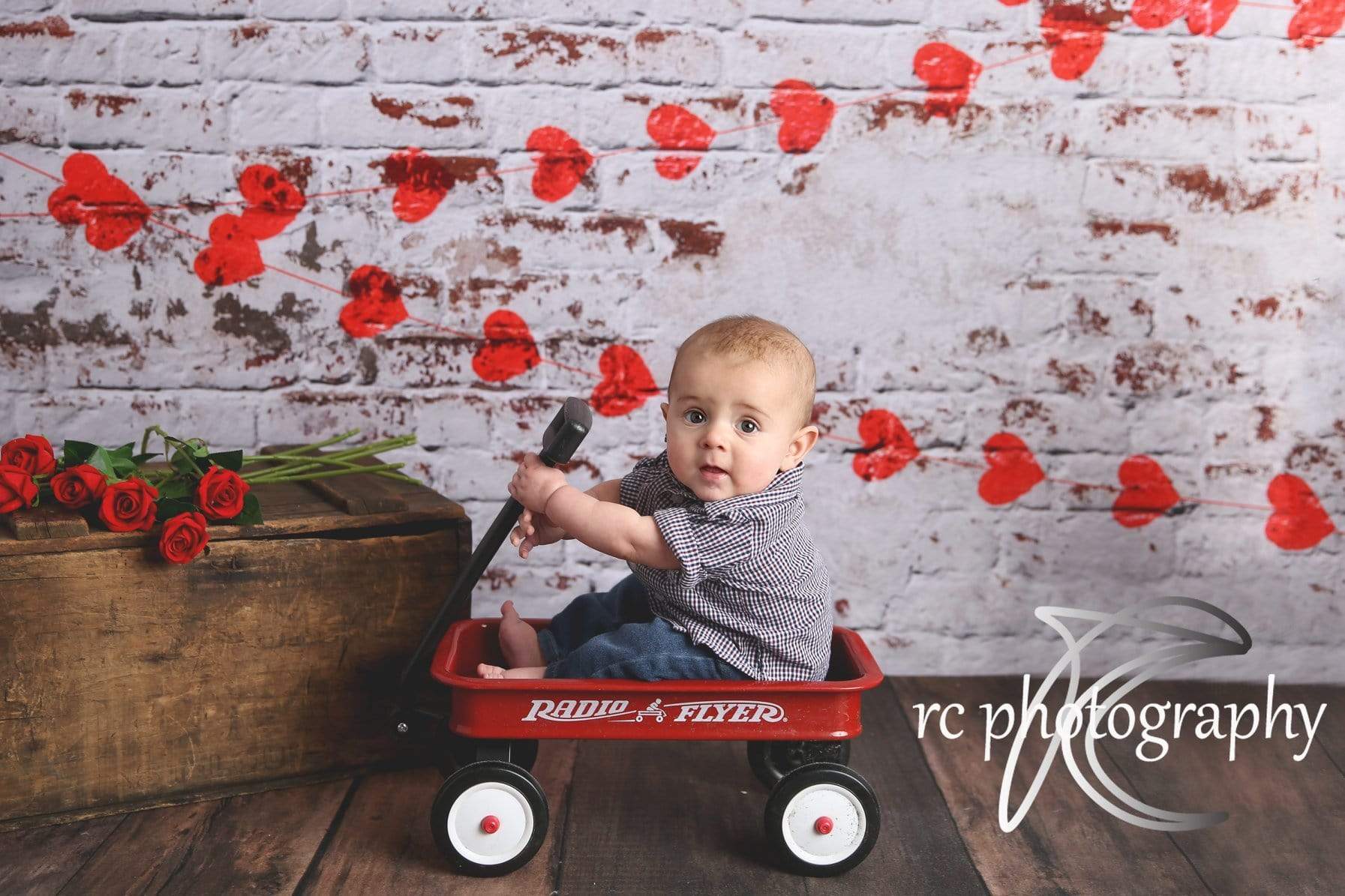 Katebackdrop£ºKate white brick wall with red hearts Valentine's Day Backdrop for Photography designed by Jerry_Sina