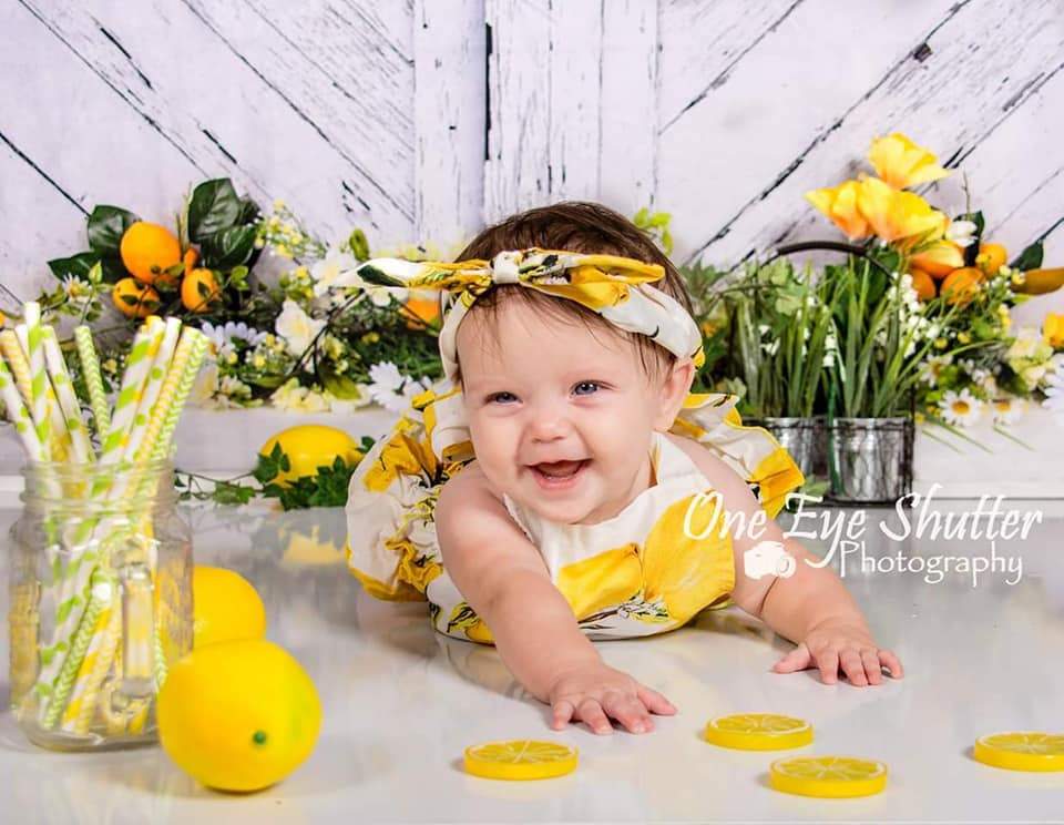 Katebackdrop鎷㈡綖Kate Retro Wood Summer Daisies Lemon Backdrop for Children