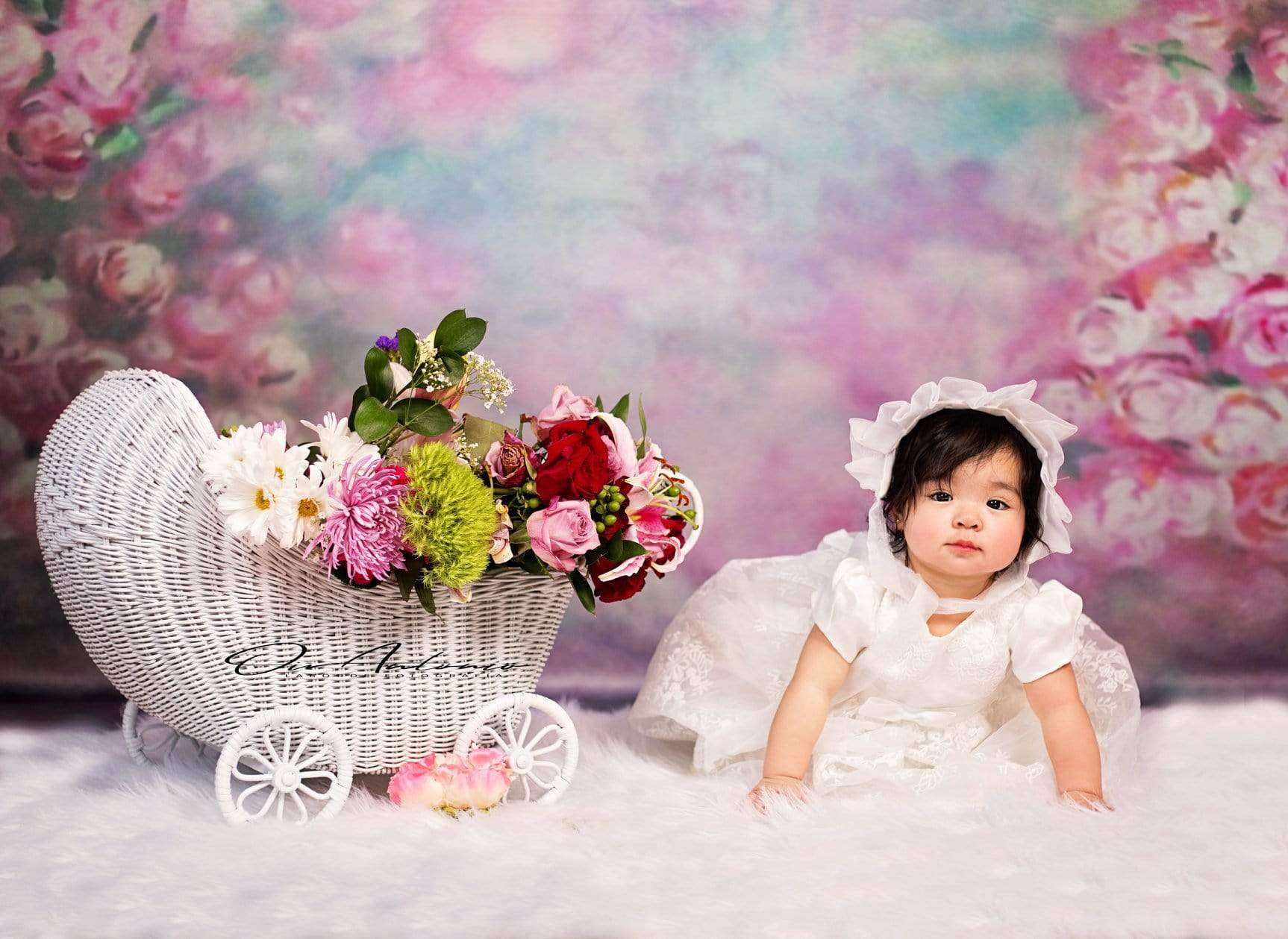 Kate Pink Florals Hand Painting Liked Portrait Photography Backdrops - Katebackdrop