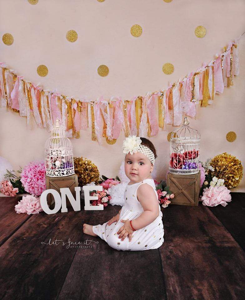 Katebackdrop£ºKate Pink and Gold with Polkadots Birthday Backdrop for Photography Designed by Mandy Ringe Photography