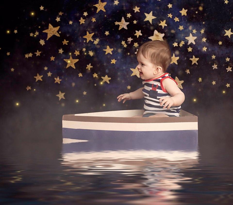 Katebackdrop鎷㈡綖Kate Night Sky with Gold Stars Children Backdrop for Photography Designed by Mandy Ringe Photography