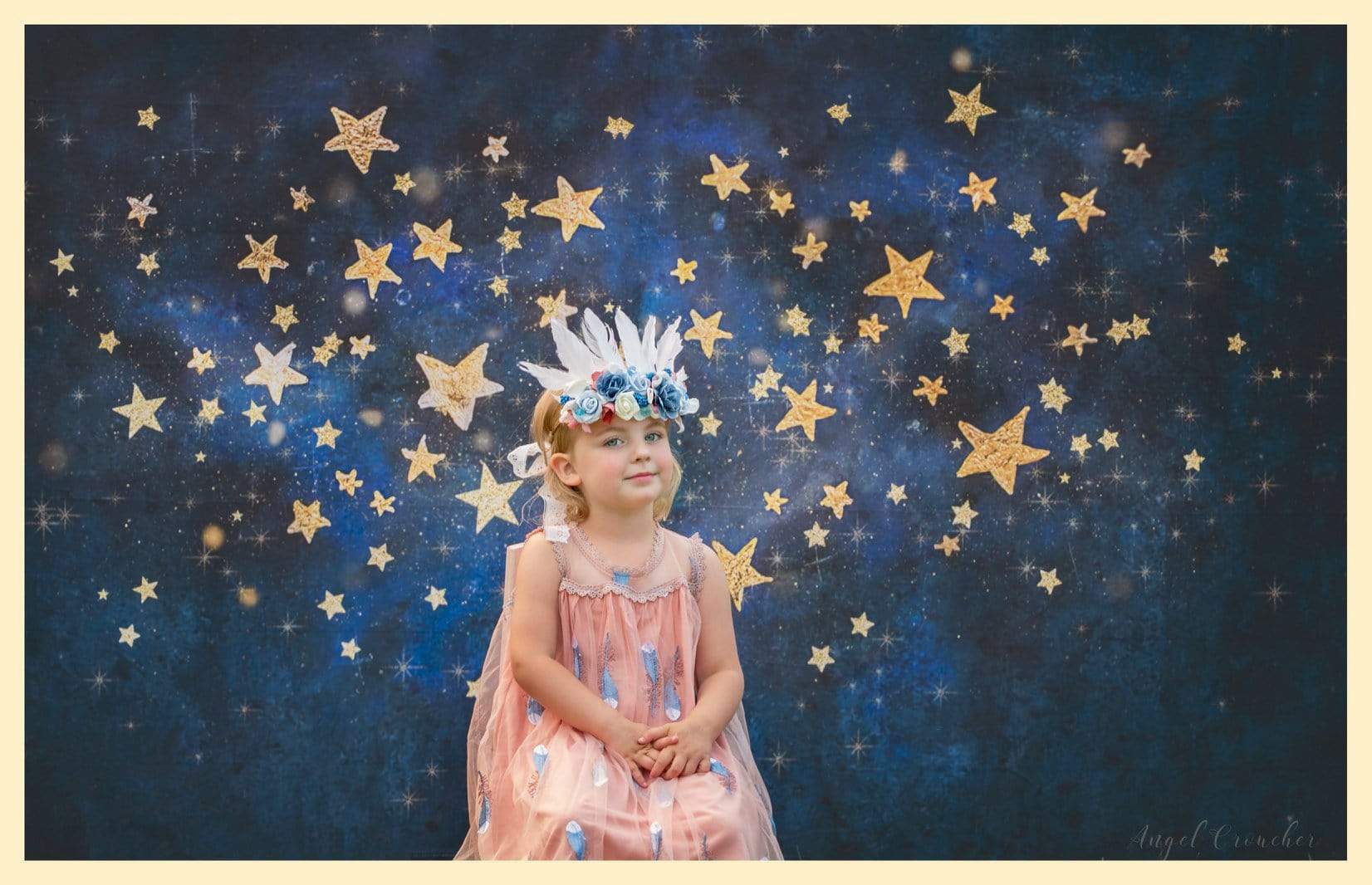 Katebackdrop鎷㈡綖Kate Night Sky with Gold Stars Children Backdrop for Photography Designed by Mandy Ringe Photography