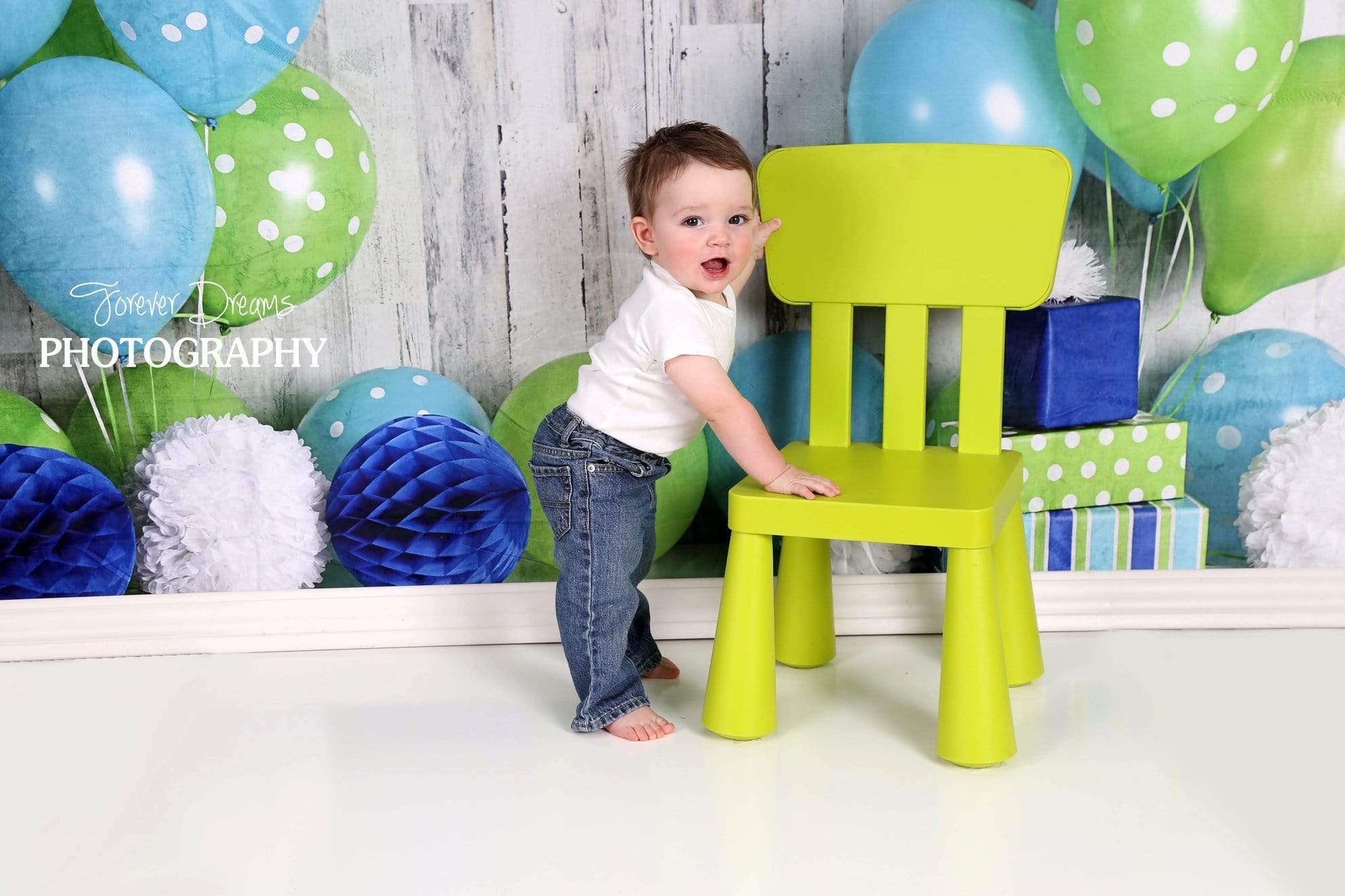 Katebackdrop£ºKate Blue and Lime Green Birthday Children Backdrop for Photography Designed by Mandy Ringe Photography