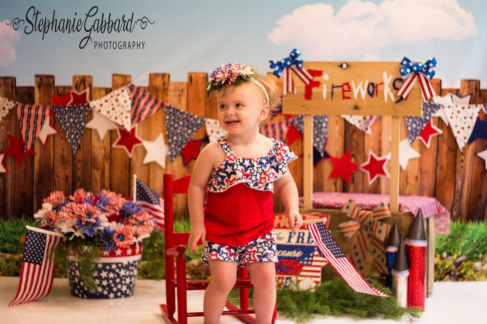 Katebackdrop閹枫垺缍朘ate American Fireworks Stand 4th of July Children Backdrop for Photography Designed by Stephanie Gabbard