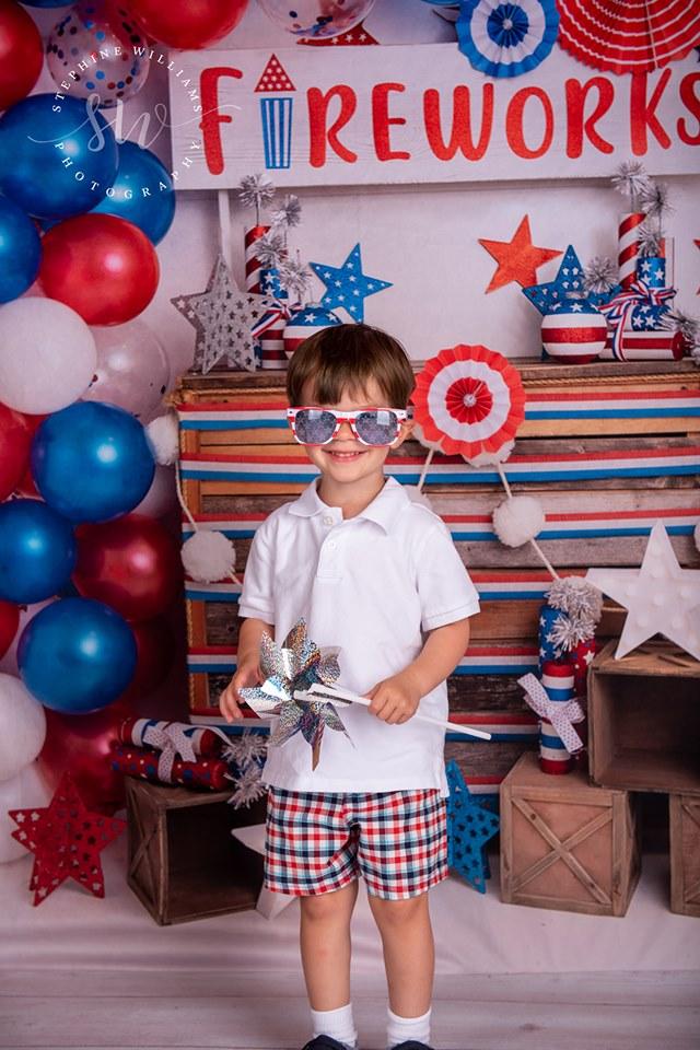 Kate 4th of July Fireworks Balloon Children Backdrop Designed by Lisa B