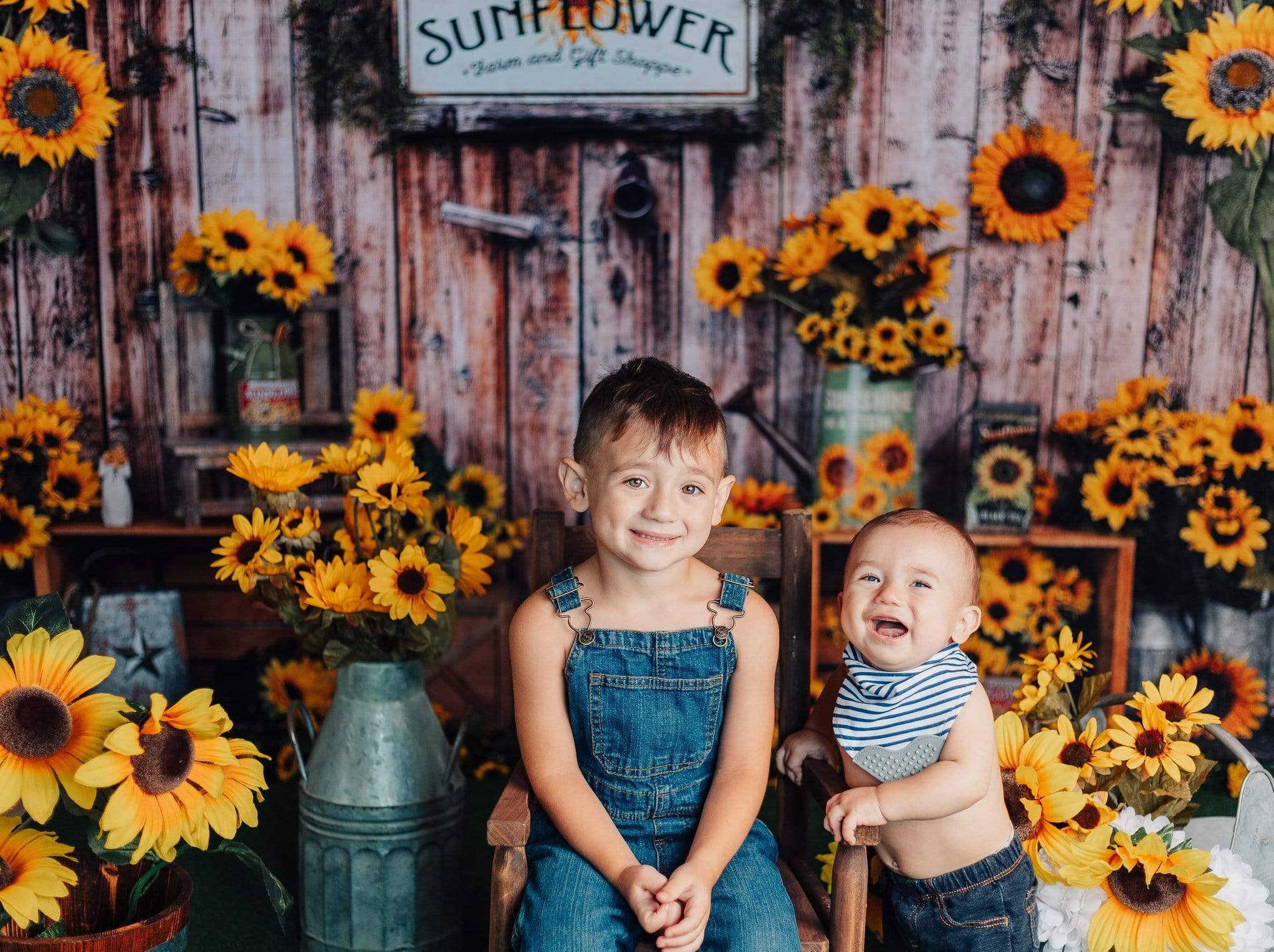 Katebackdrop鎷㈡綖Kate Sunflower Gift Shop Wood Fall Backdrop for Photography