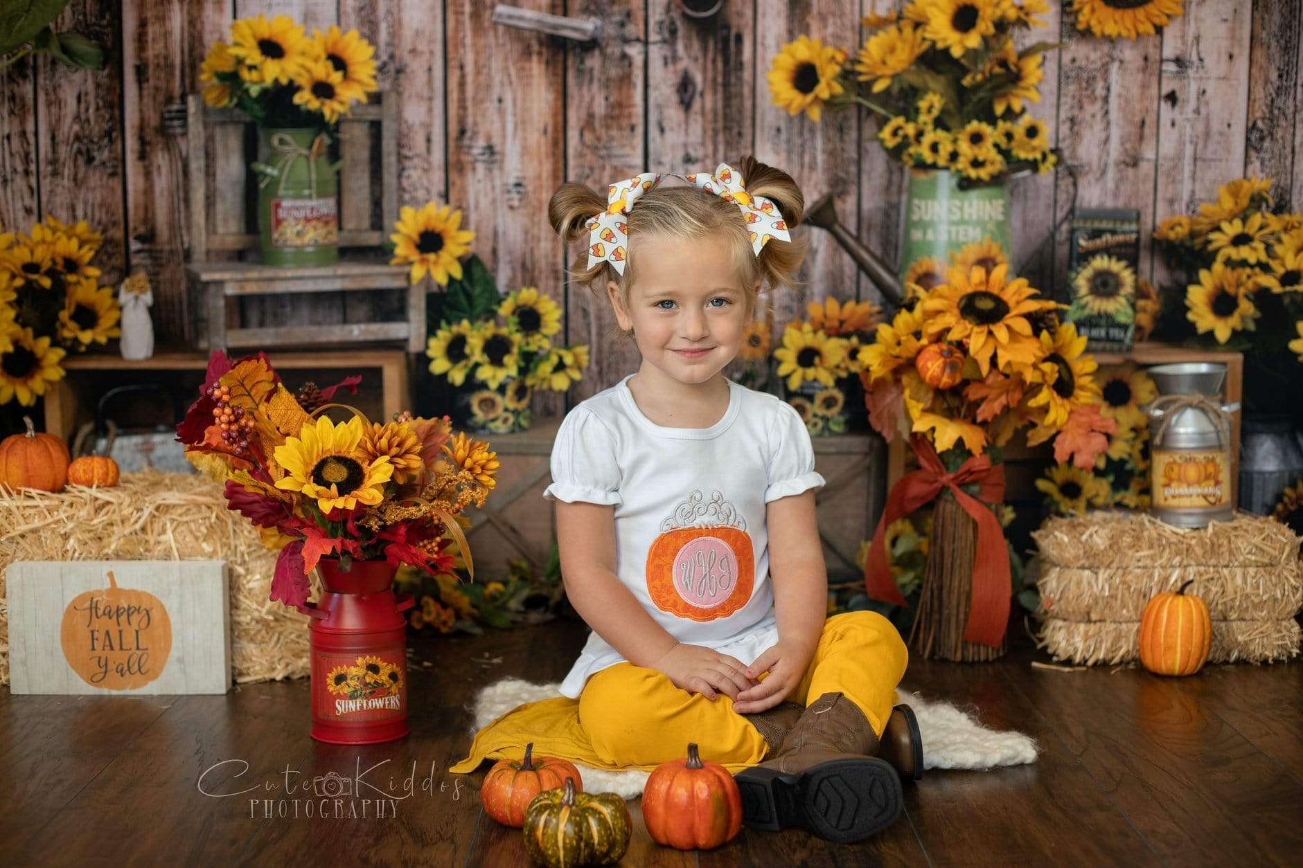 Kate Sunflower Gift Shop Wood Fall Backdrop for Photography