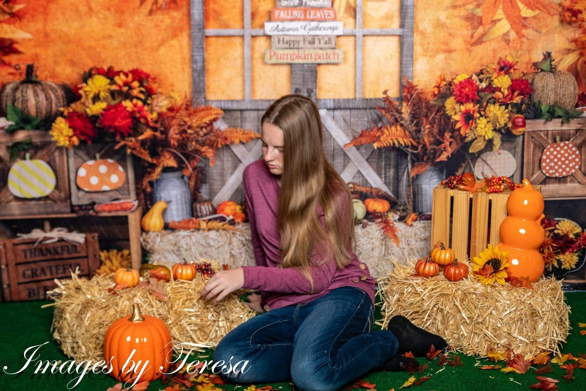 Katebackdrop鎷㈡綖Kate Autumn Leaves with Pumpkins Thanksgiving Backdrop