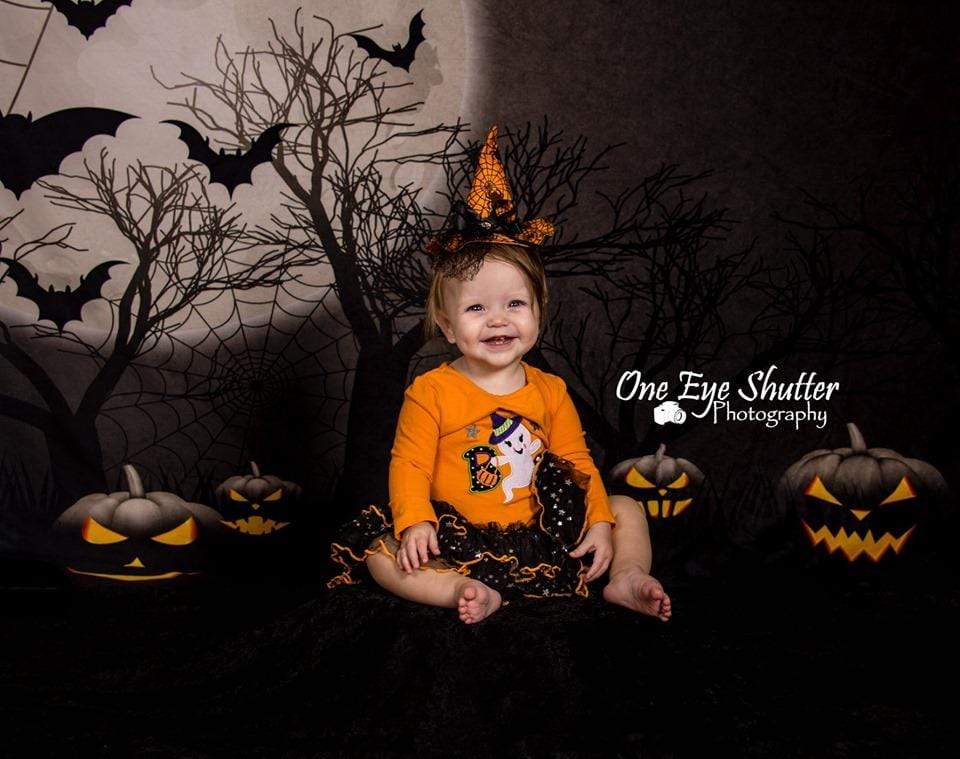 Katebackdrop鎷㈡綖Kate Halloween Moon Gloomy Woods with Bats And Pumpkin Backdrop for Photography