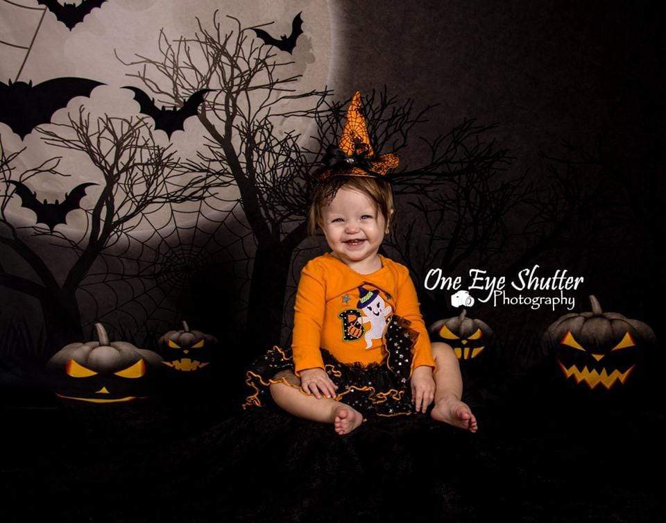Katebackdrop鎷㈡綖Kate Halloween Moon Gloomy Woods with Bats And Pumpkin Backdrop for Photography