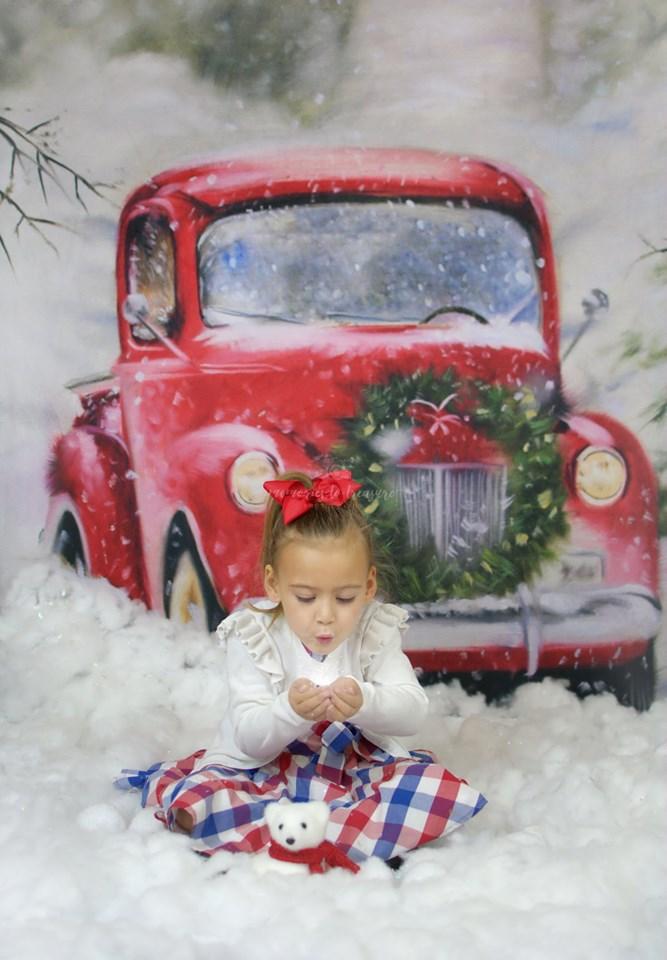 Katebackdrop鎷㈡綖Kate Christmas Snowy Red Car Backdrop for Photography