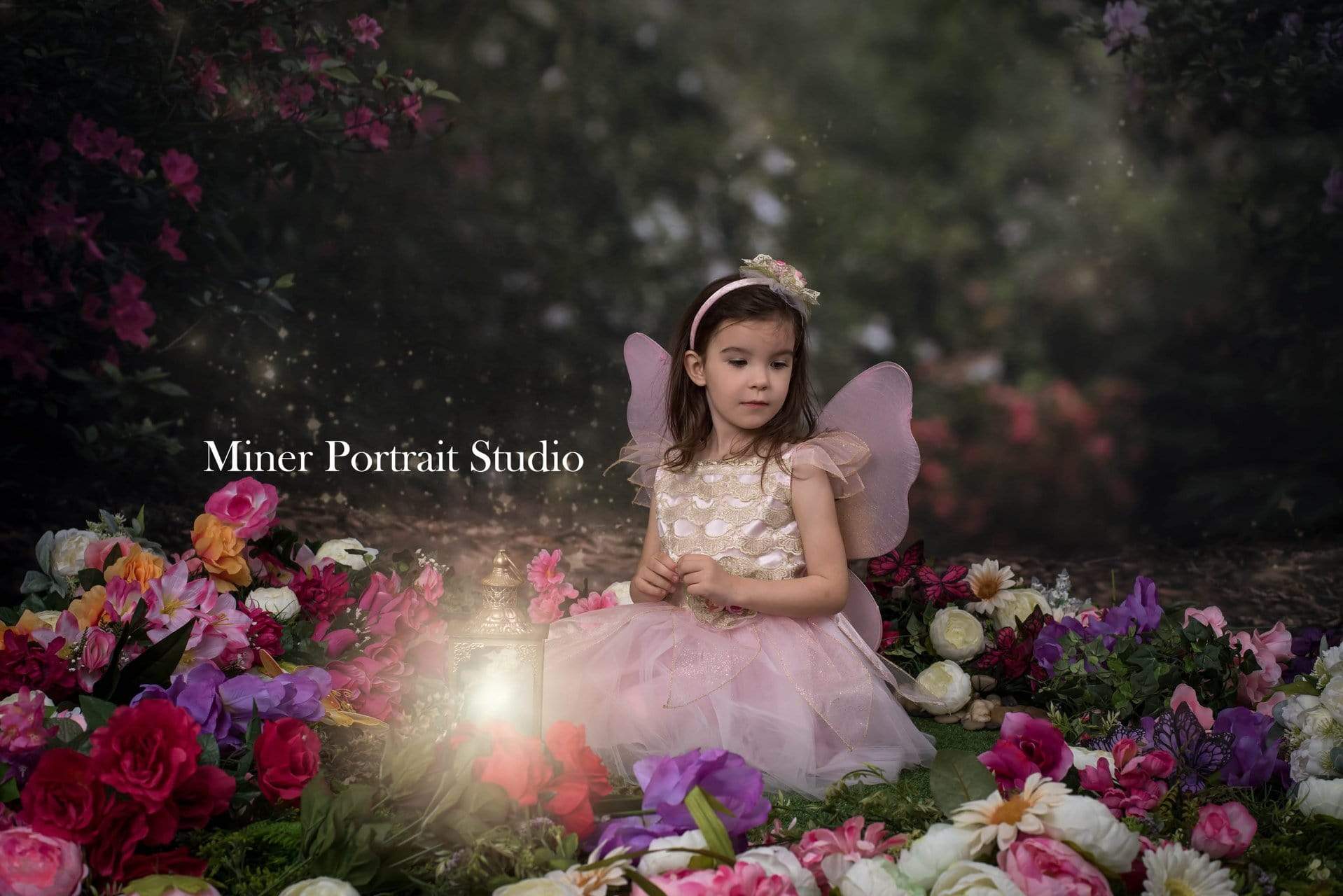 Katebackdrop鎷㈡綖Kate Pink Floral Garden Fairy Lights spring Backdrop for Photography Designed by Pine Park Collection