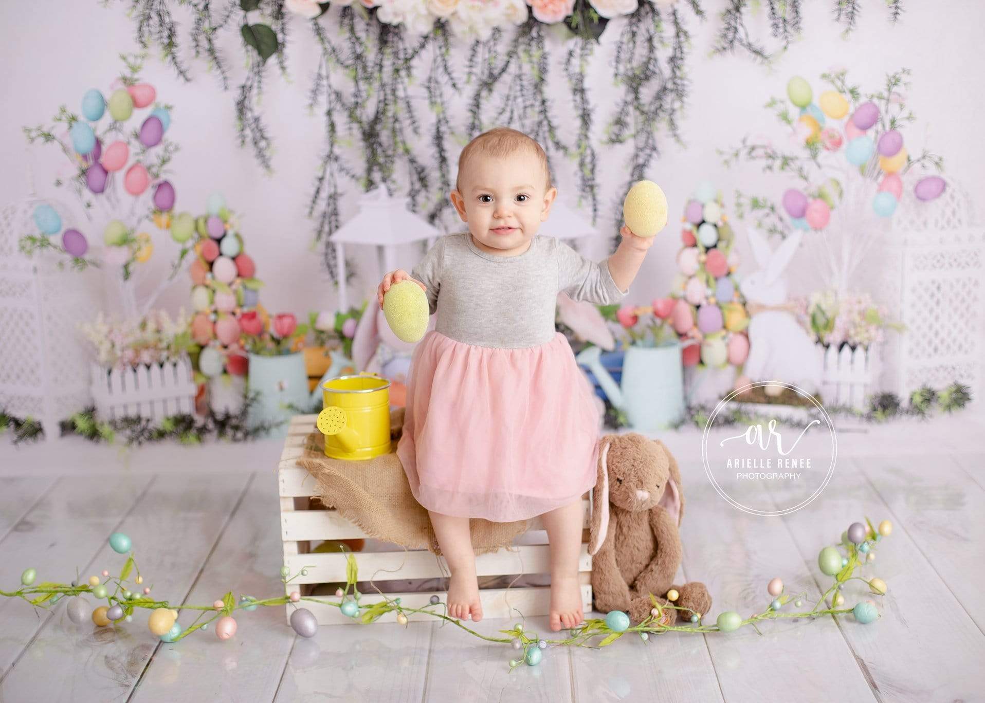 Katebackdrop鎷㈡綖Kate Easter with Rabbits Floral Backdrop for Photography