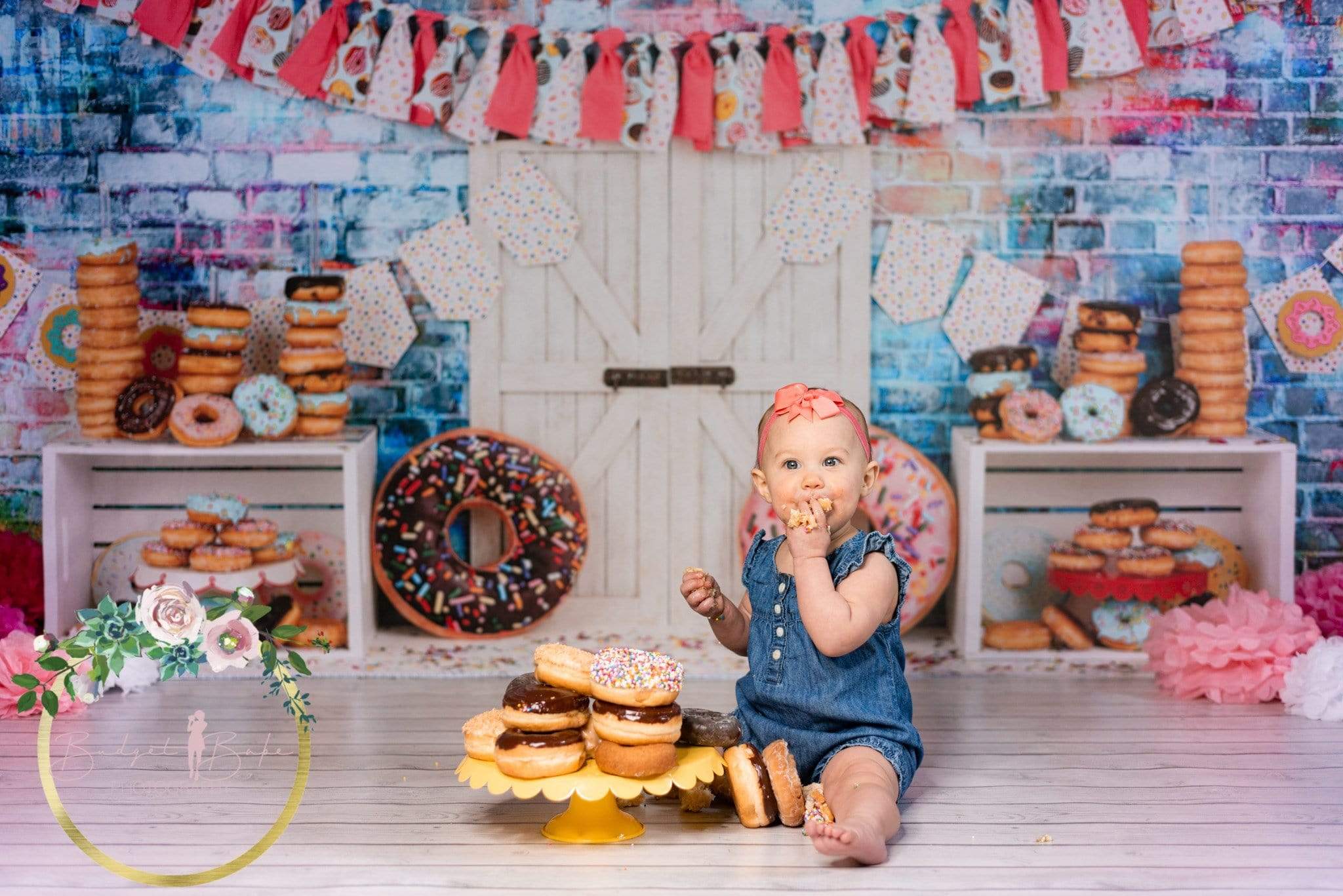 Katebackdrop鎷㈡綖Kate Pink Banner Donut White Door Children Backdrop