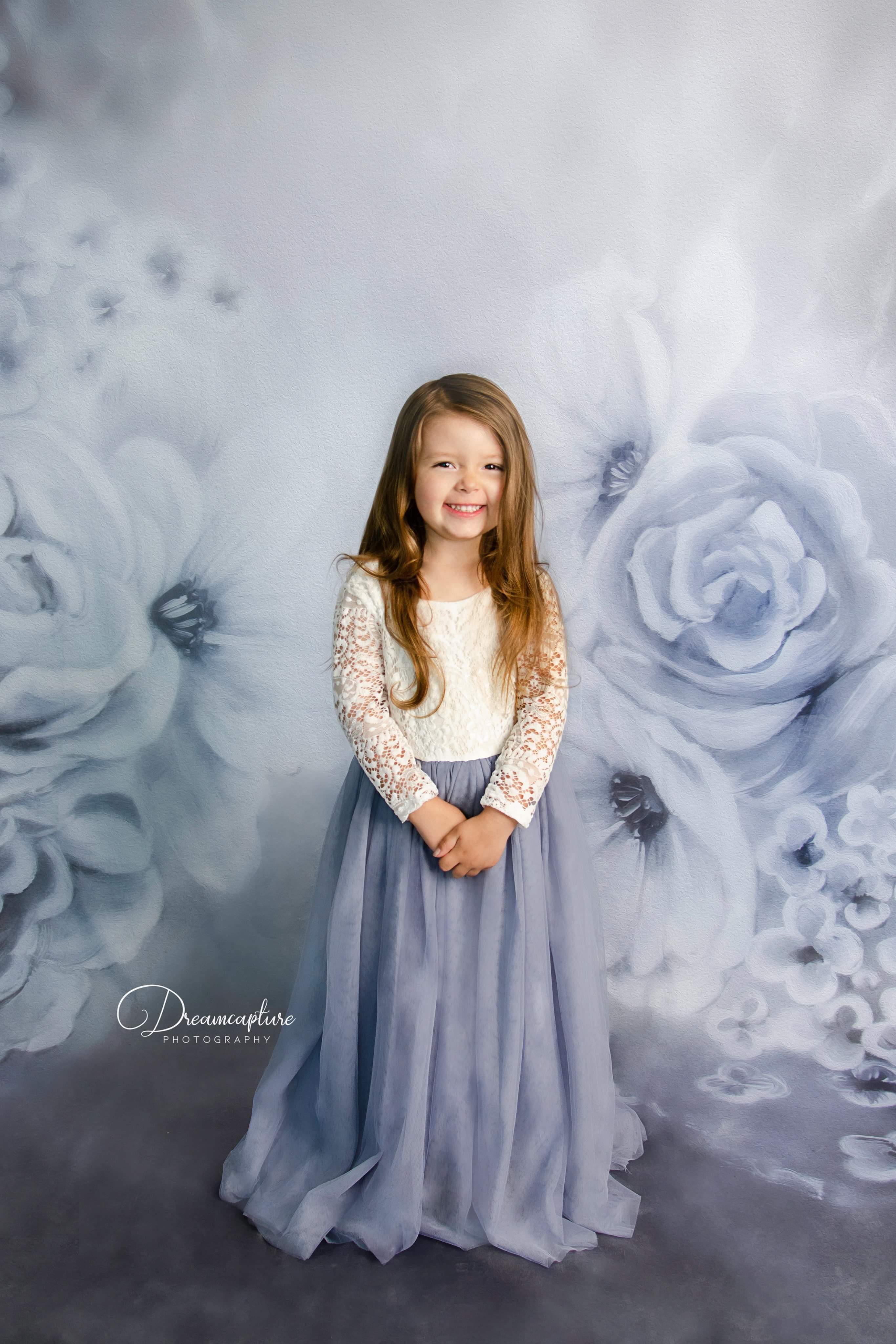 Kate Fine Art Florals Denim/Blue Backdrop Portrait Photography