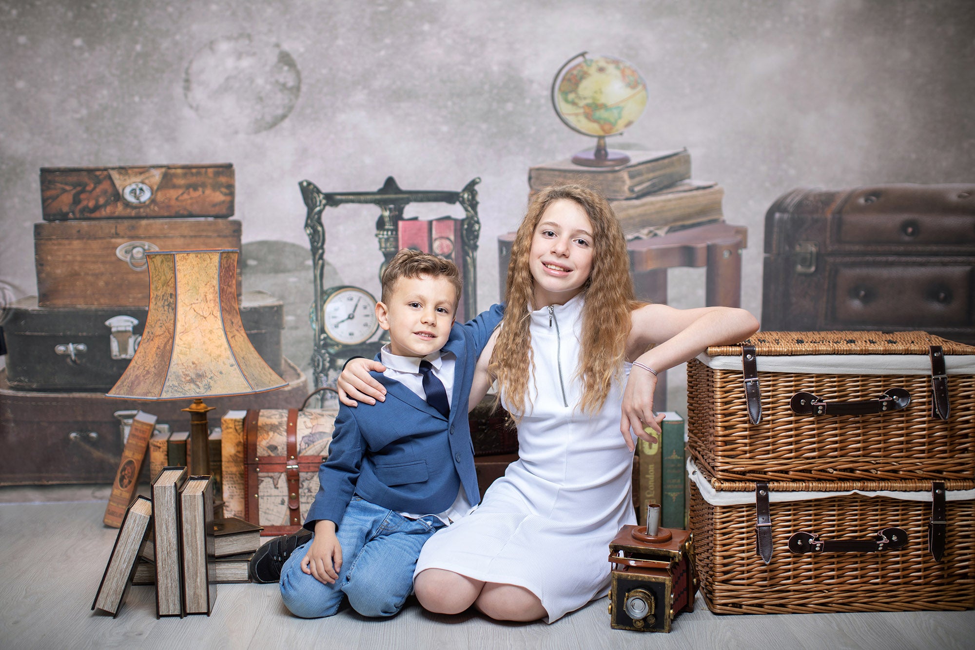 Kate Vintage Suitcase and Book Travel with me Backdrop for Children Designed By Ava Lee