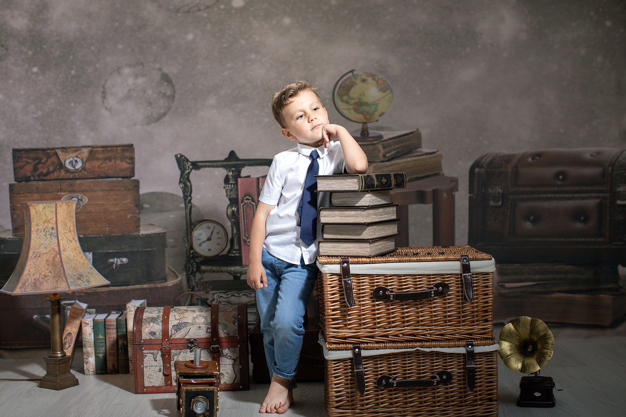 Kate Vintage Suitcase and Book Travel with me Backdrop for Children Designed By Ava Lee