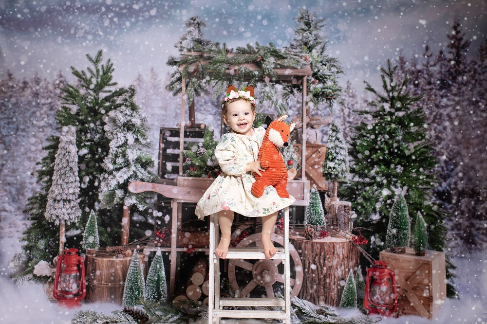 Kate Christmas Trees Backdrop Winter Snow Designed by Emetselch