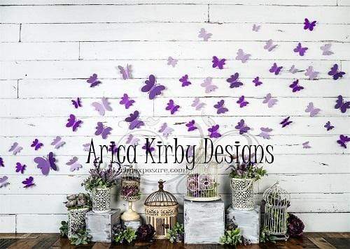 Katebackdrop鎷㈡綖Kate Spring Purple Butterfly Plants White Wall Backdrop Designed By Arica Kirby