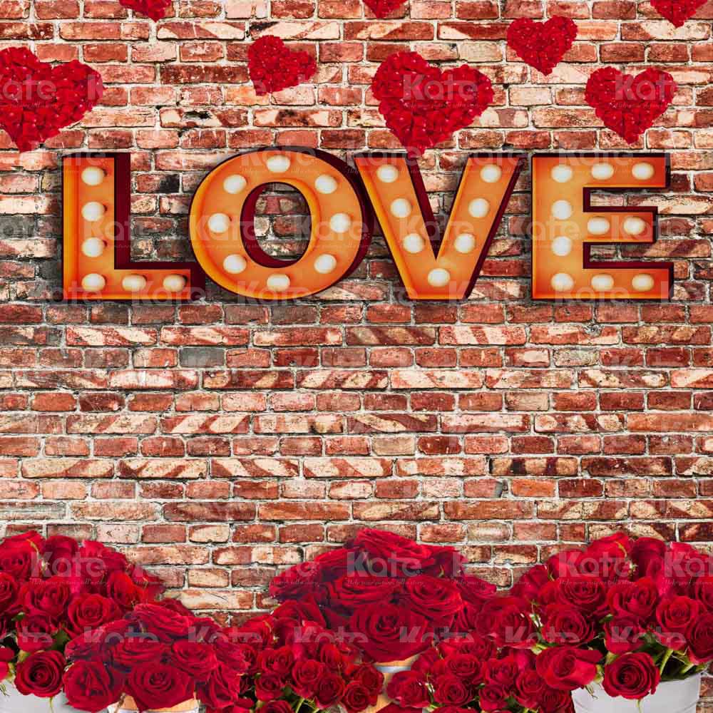 Kate Valentine's Day Backdrop Love Brick Wall Rose Designed by Chain Photography