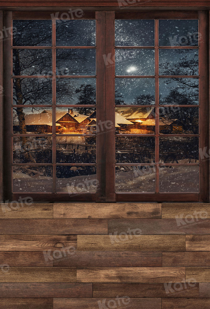 Kate Winter Indoor Window Snow Wood Floor Backdrop for Photography