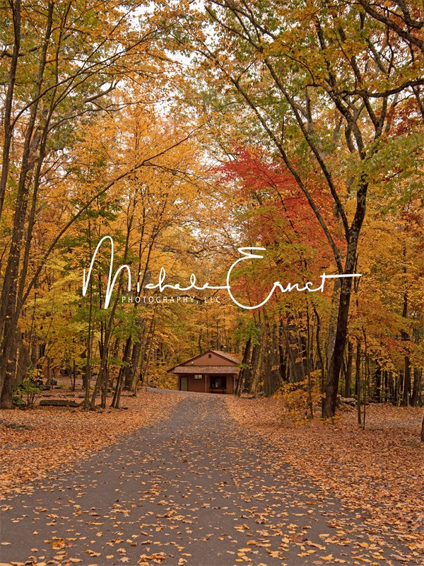 Kate Autumn Cabin in the Woods Backdrop Designed by Michele Ernst Photography