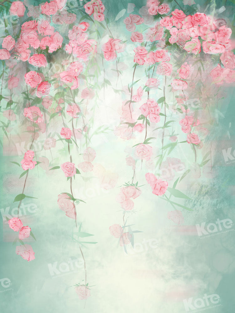 Kate Spring Floral Hand Painted Green Backdrop Designed by GQ