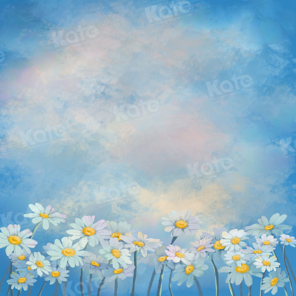 Kate Summer Blue Sky Fine Art Daisy Floral Backdrop Designed by GQ