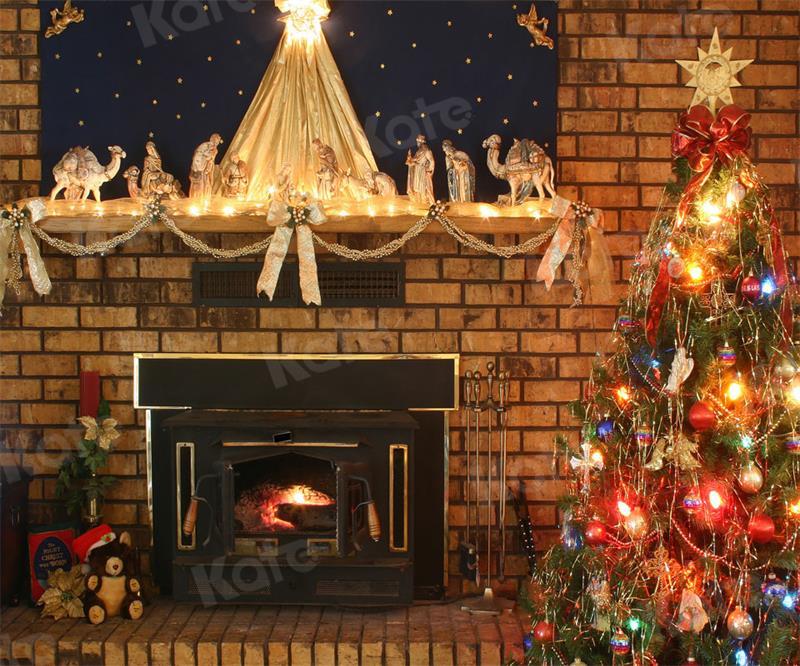 Kate Christmas Fireplace Retro Brick Backdrop Designed By JS Photography