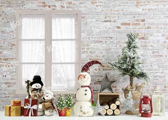 Kate Christmas Gift Snowman White Brick Backdrop Designed by Emetselch