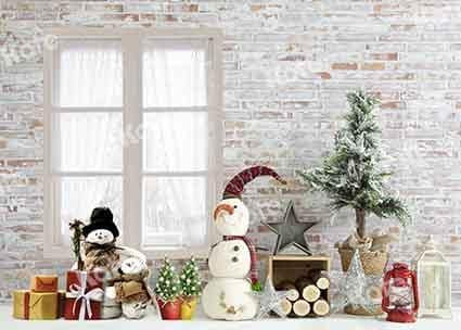Kate Christmas Gift Snowman White Brick Backdrop Designed by Emetselch