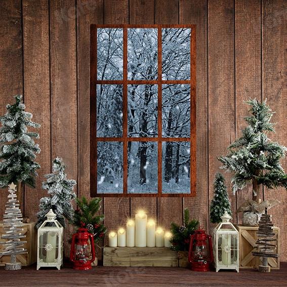 Kate Christmas Wood House Snow Window Backdrop Designed by Emetselch