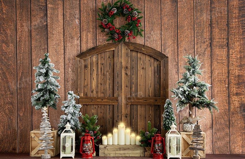 Kate Christmas Wood House Barn Door Backdrop Designed by Emetselch