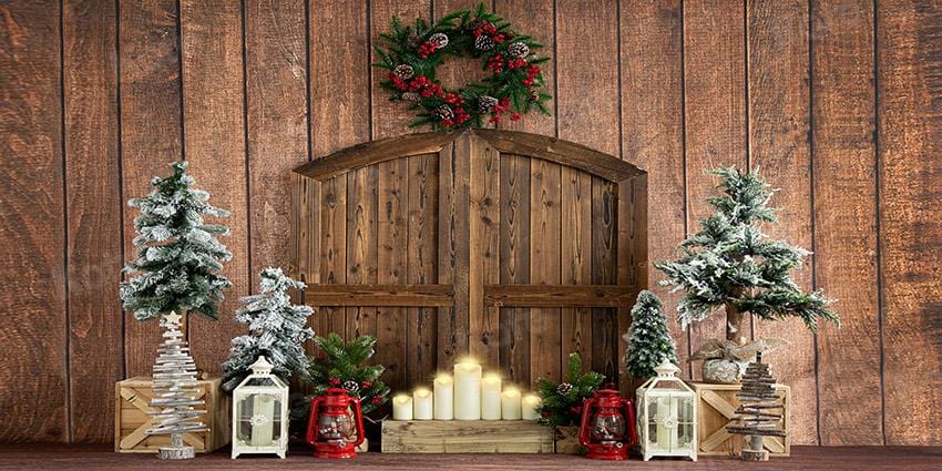 Kate Christmas Wood House Barn Door Backdrop Designed by Emetselch