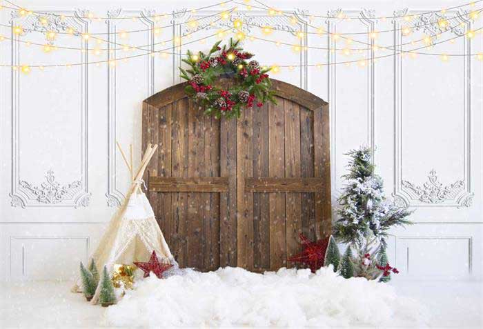 Kate Christmas Barn Door White Snow Backdrop for Photography
