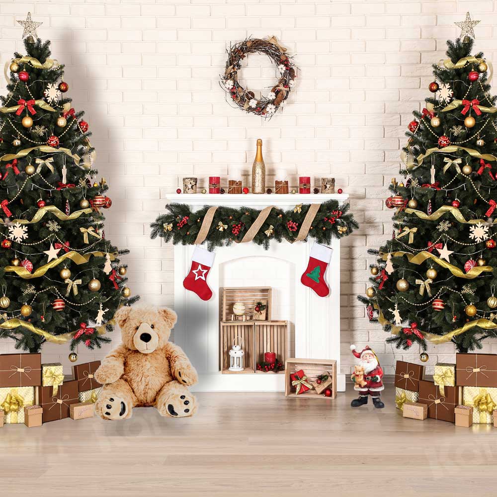 Kate Christmas Fireplace Backdrop Gifts for Photography
